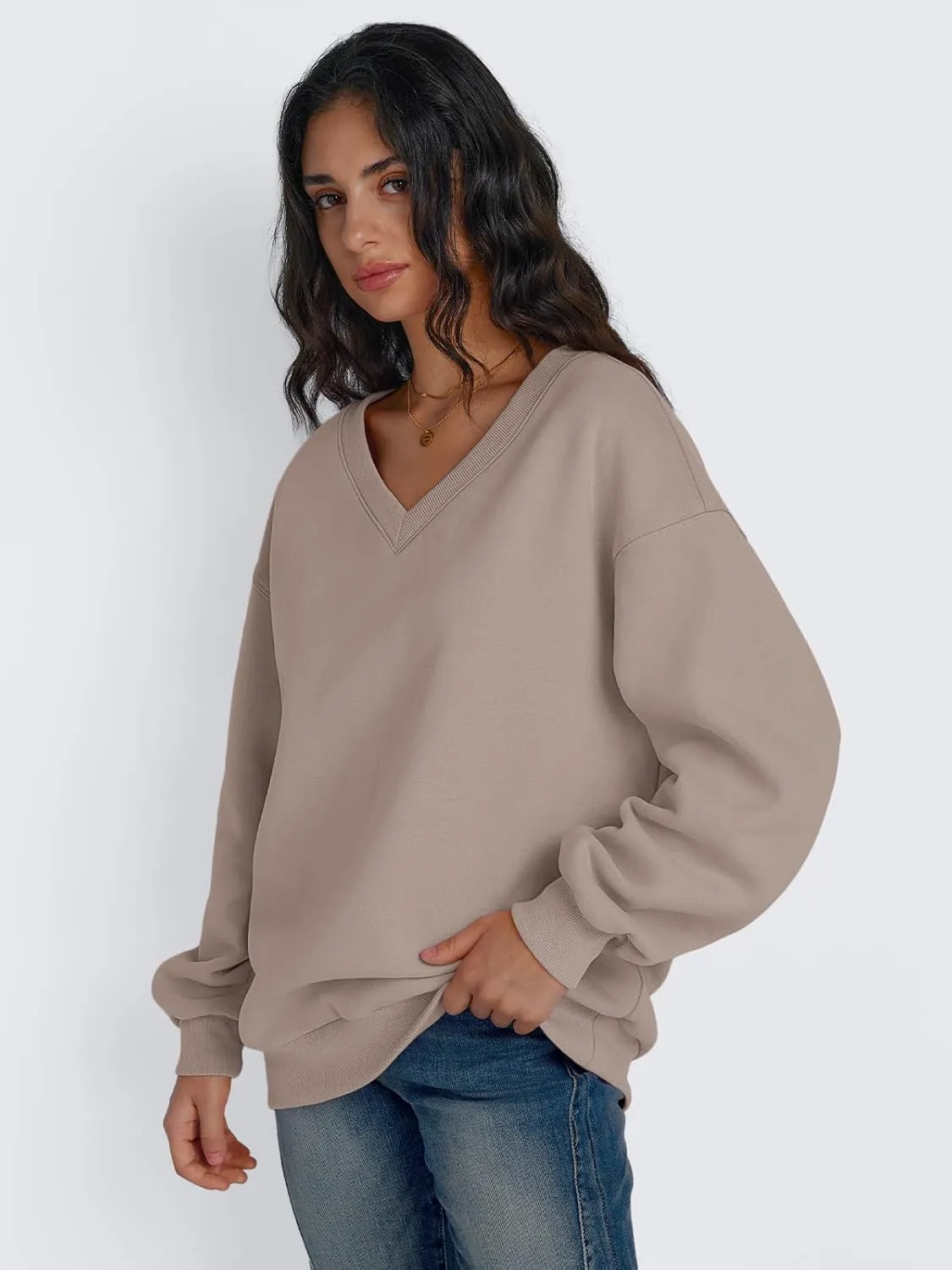 Trendy Queen Womens Oversized Sweatshirts Hoodies Fall Fashion 2024 Outfits Winter Clothes Sweaters Preppy V Neck Teen Girls