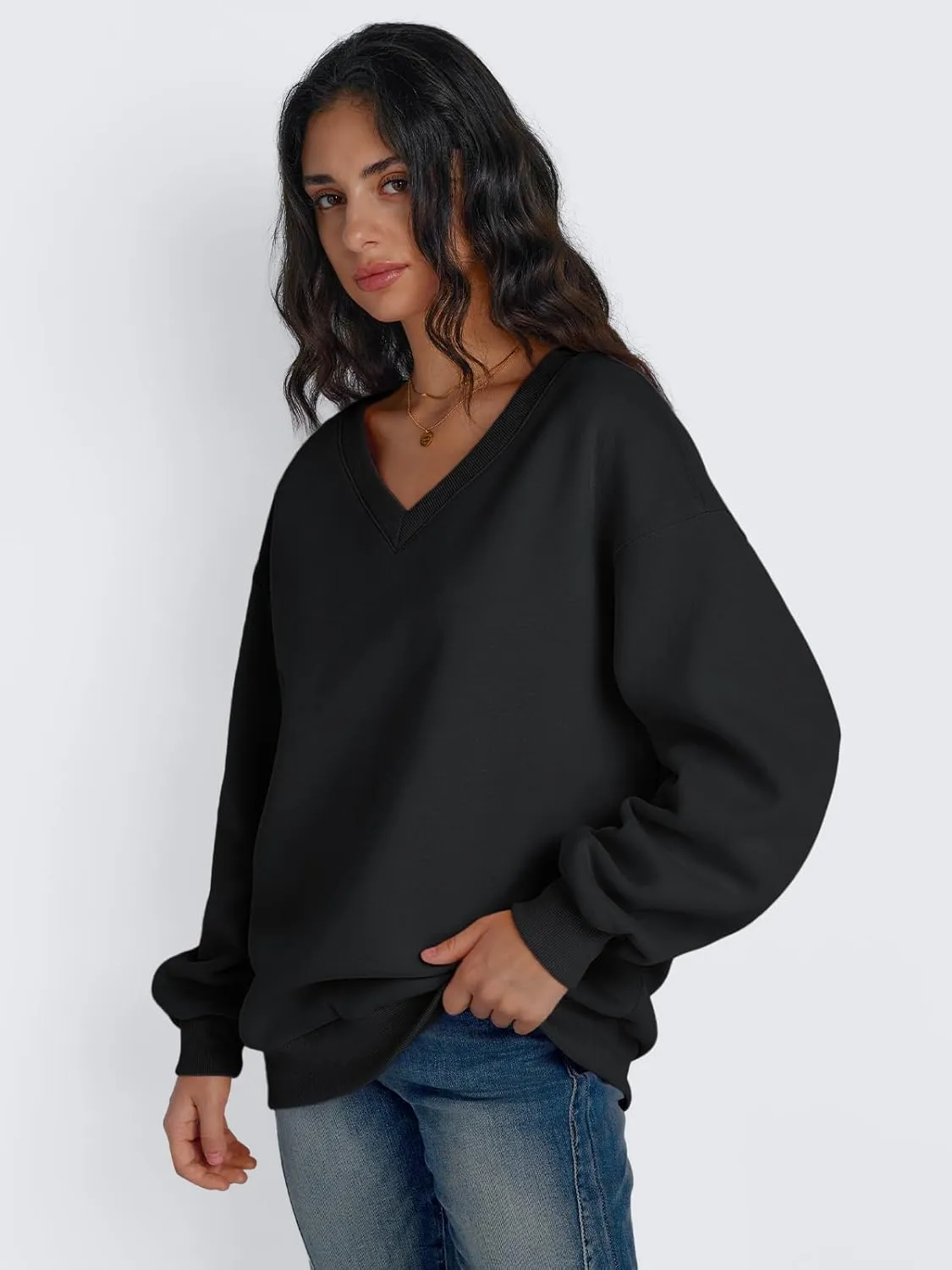 Trendy Queen Womens Oversized Sweatshirts Hoodies Fall Fashion 2024 Outfits Winter Clothes Sweaters Preppy V Neck Teen Girls