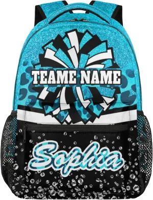 TropicalLife Custom Cheer Backpack for Cheerleader, Personalized Cheer Shoulder Bag with Name, Cheerleading Gifts for Teams, Blue Leopard