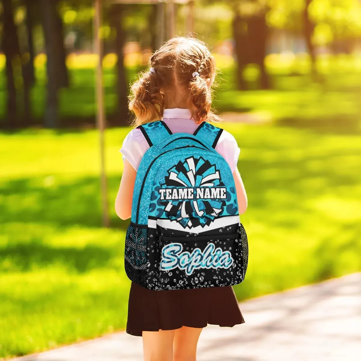 TropicalLife Custom Cheer Backpack for Cheerleader, Personalized Cheer Shoulder Bag with Name, Cheerleading Gifts for Teams, Blue Leopard
