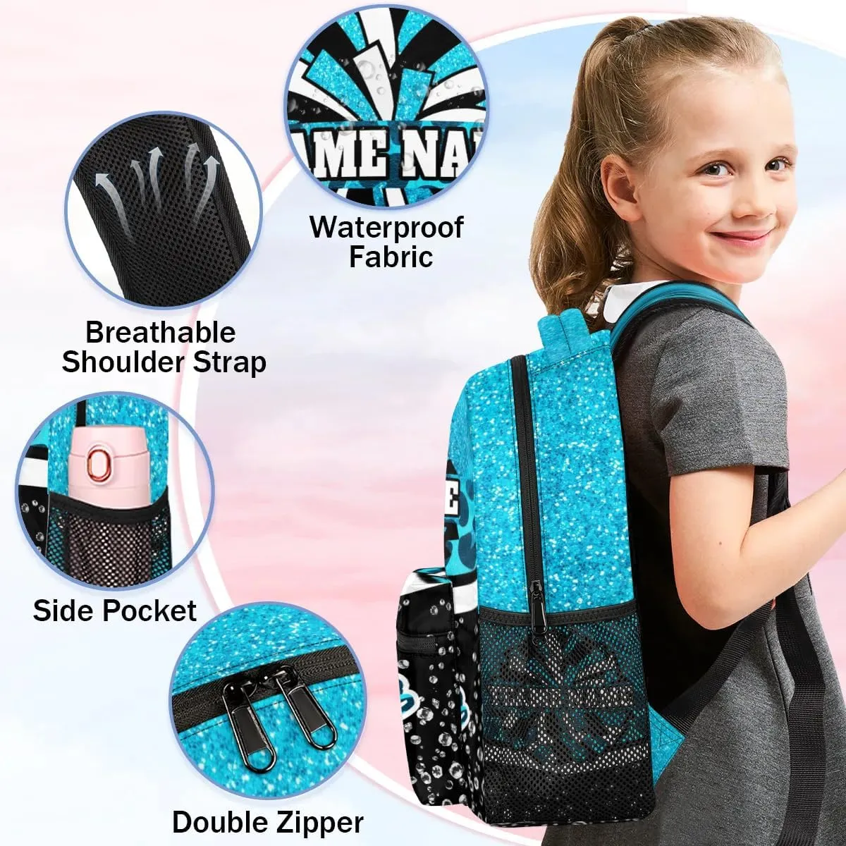 TropicalLife Custom Cheer Backpack for Cheerleader, Personalized Cheer Shoulder Bag with Name, Cheerleading Gifts for Teams, Blue Leopard