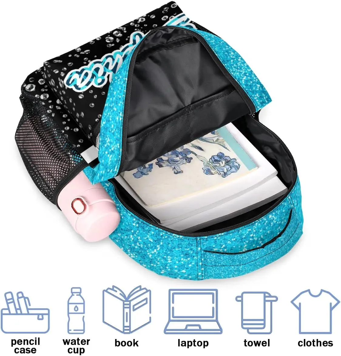 TropicalLife Custom Cheer Backpack for Cheerleader, Personalized Cheer Shoulder Bag with Name, Cheerleading Gifts for Teams, Blue Leopard