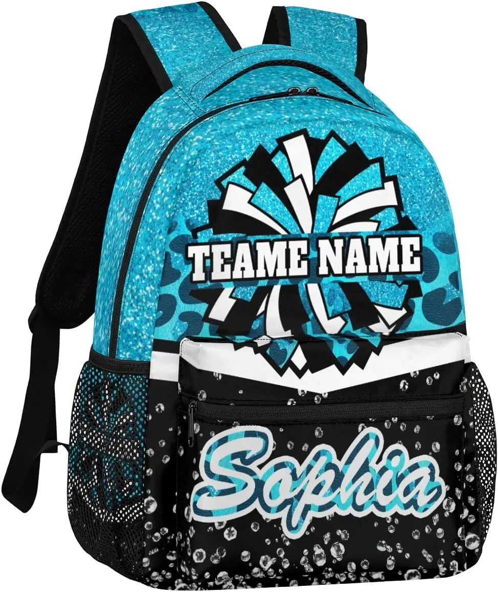 TropicalLife Custom Cheer Backpack for Cheerleader, Personalized Cheer Shoulder Bag with Name, Cheerleading Gifts for Teams, Blue Leopard