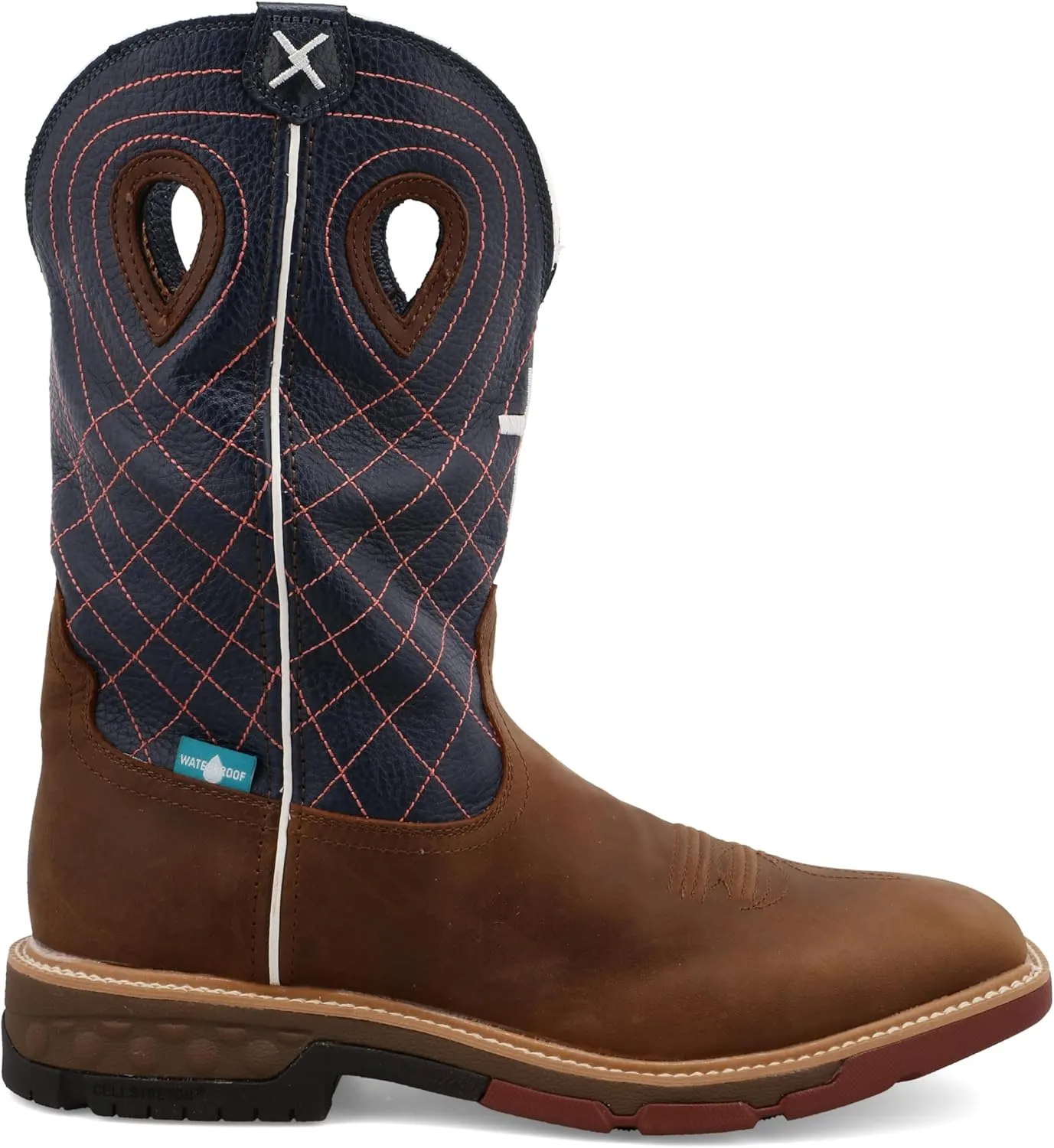 Twisted X Men's 12" Western Work Boot, Square Toe with CellStretch