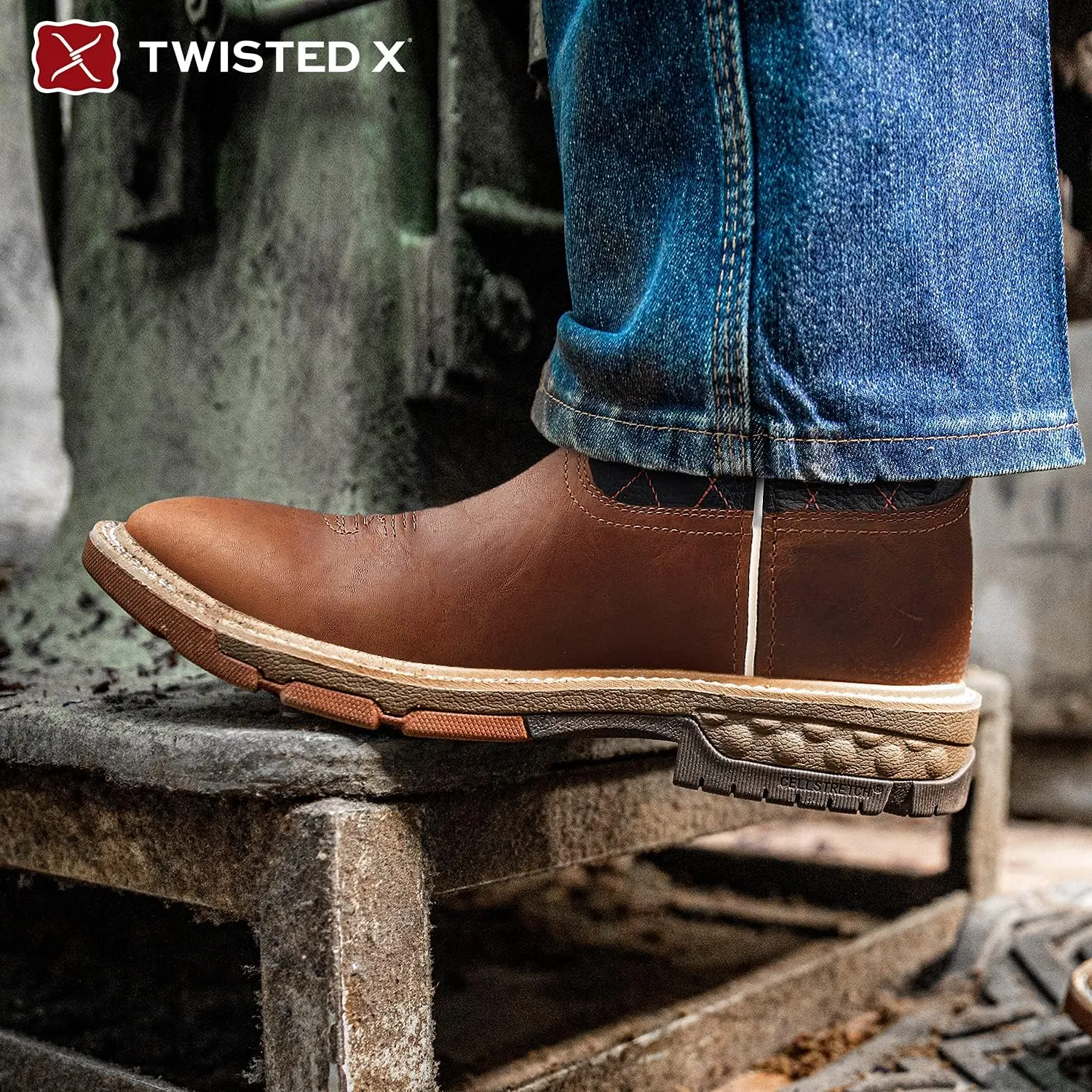 Twisted X Men's 12" Western Work Boot, Square Toe with CellStretch