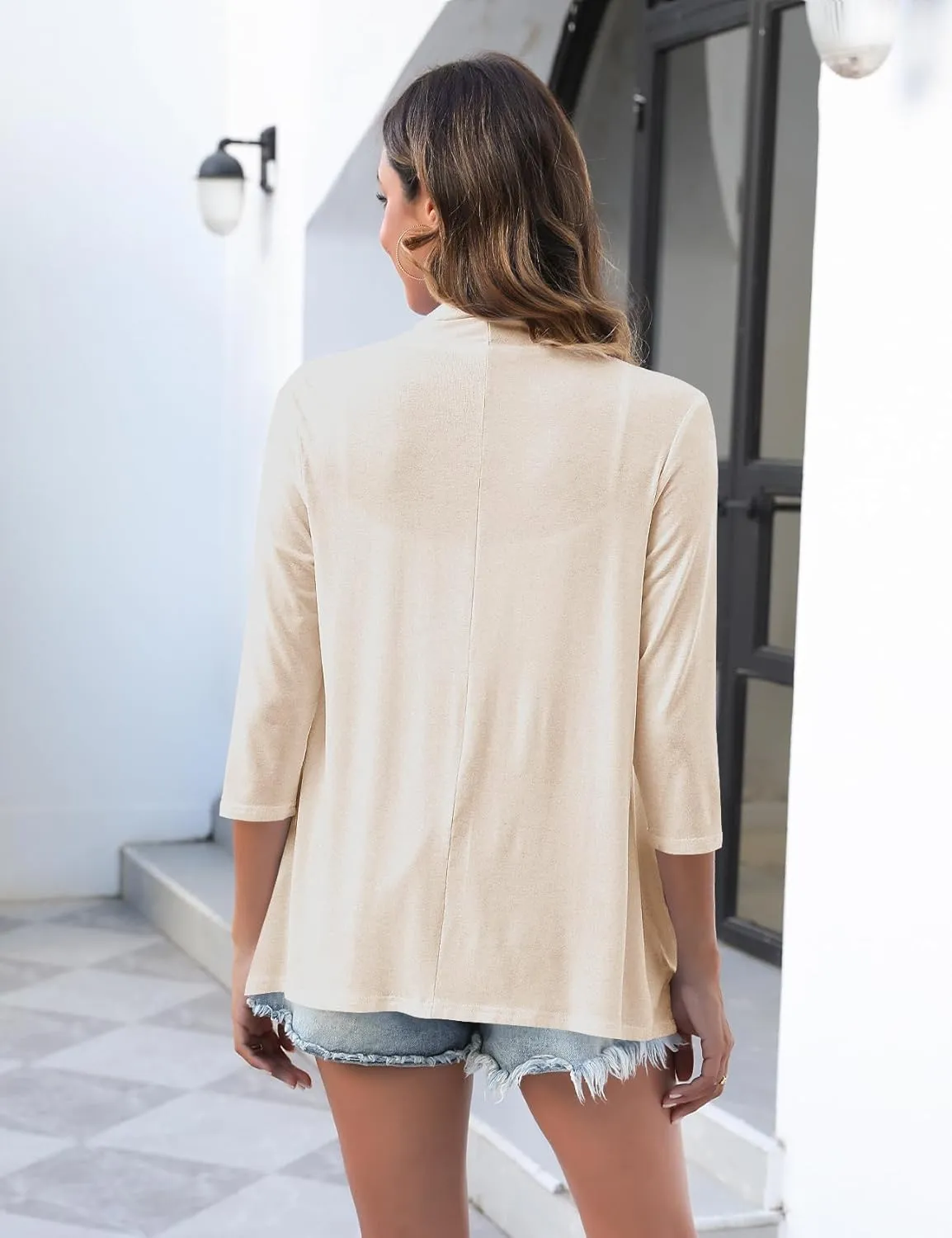 Uvog Women's 3/4 Sleeve Draped Open Front Cardigan Casual Loose Lightweight Cardigans