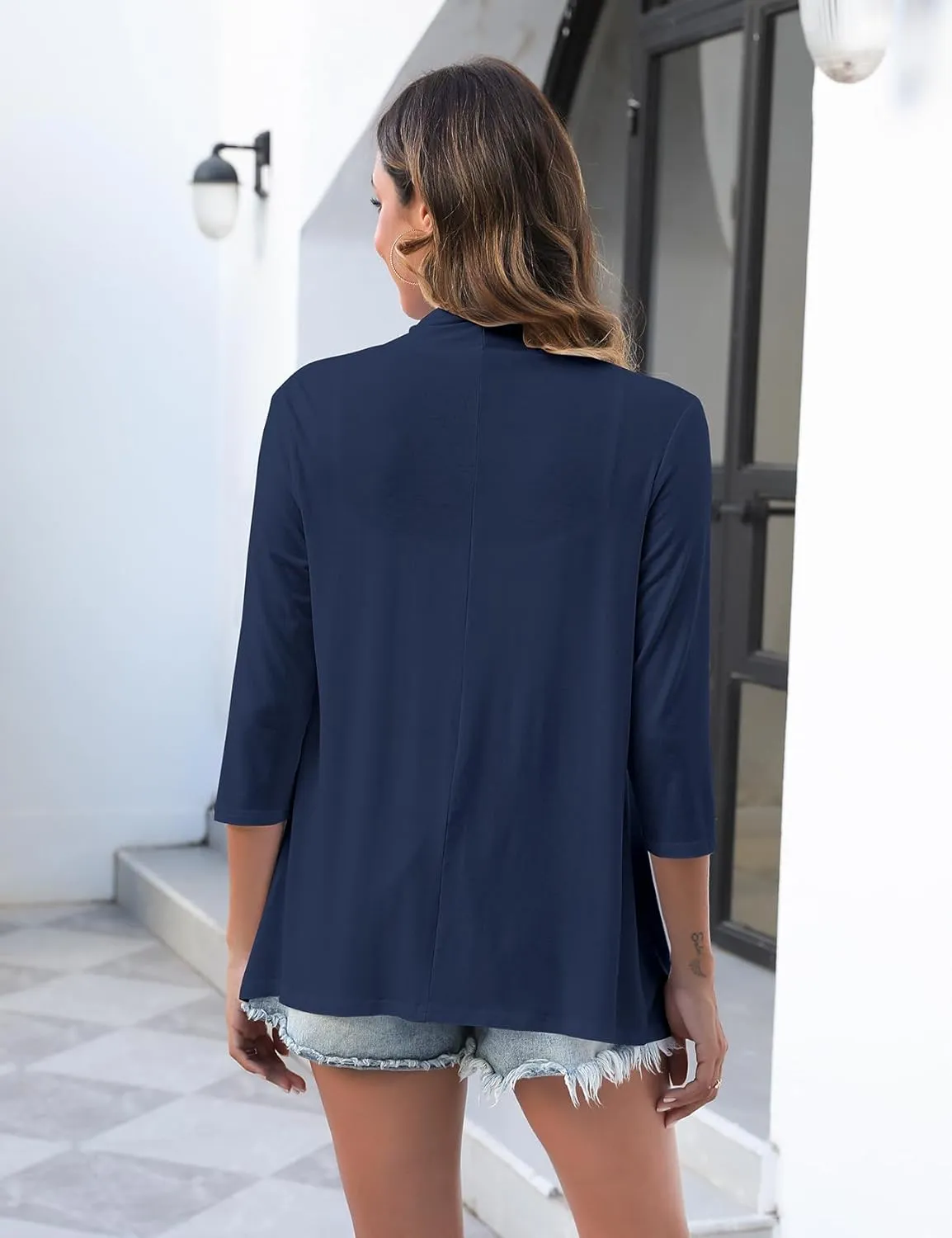 Uvog Women's 3/4 Sleeve Draped Open Front Cardigan Casual Loose Lightweight Cardigans