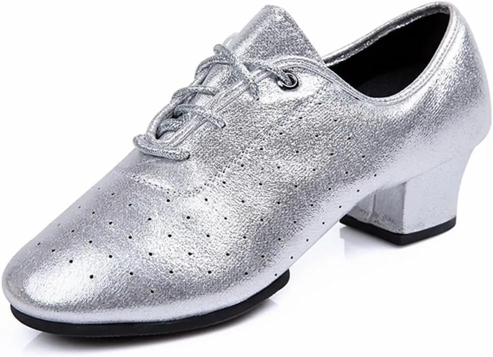 VEACAM Ladies Dance Shoes Breathable Lace-Up Ballroom Heel Professional Latin Jazz Tango Performance Shoes