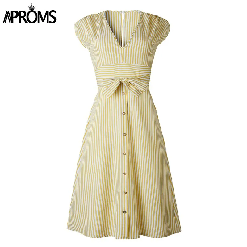 Vintage Striped Print Sleeveless Midi Dress