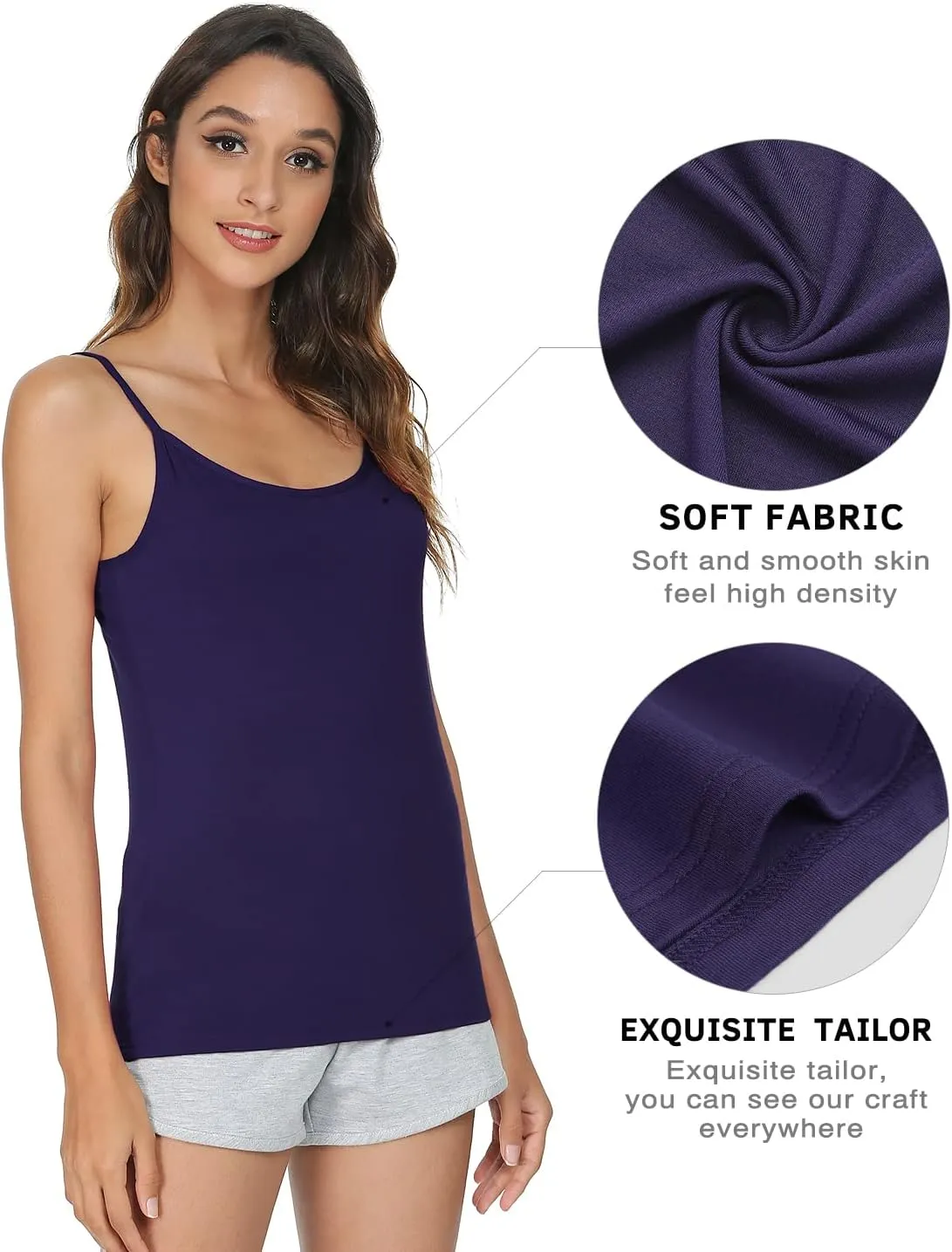 Vislivin Women's Basic Solid Camisole Adjustable Spaghetti Strap Tank Top