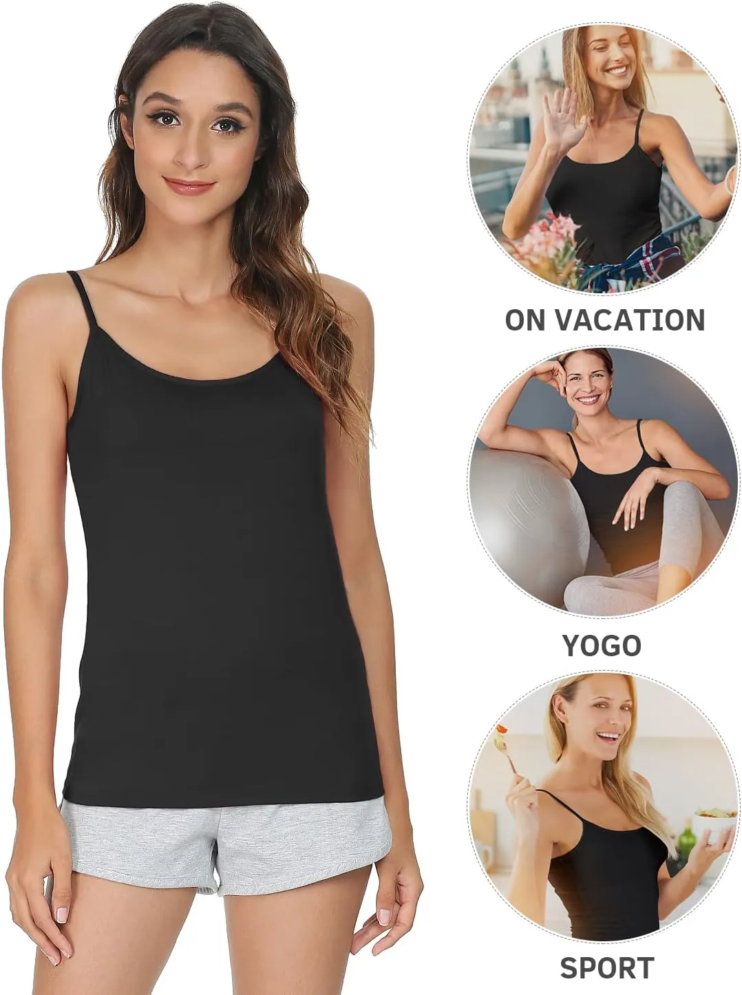 Vislivin Women's Basic Solid Camisole Adjustable Spaghetti Strap Tank Top