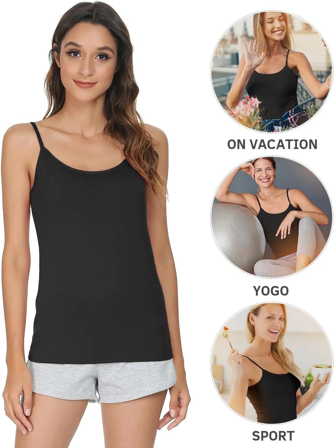 Vislivin Women's Basic Solid Camisole Adjustable Spaghetti Strap Tank Top
