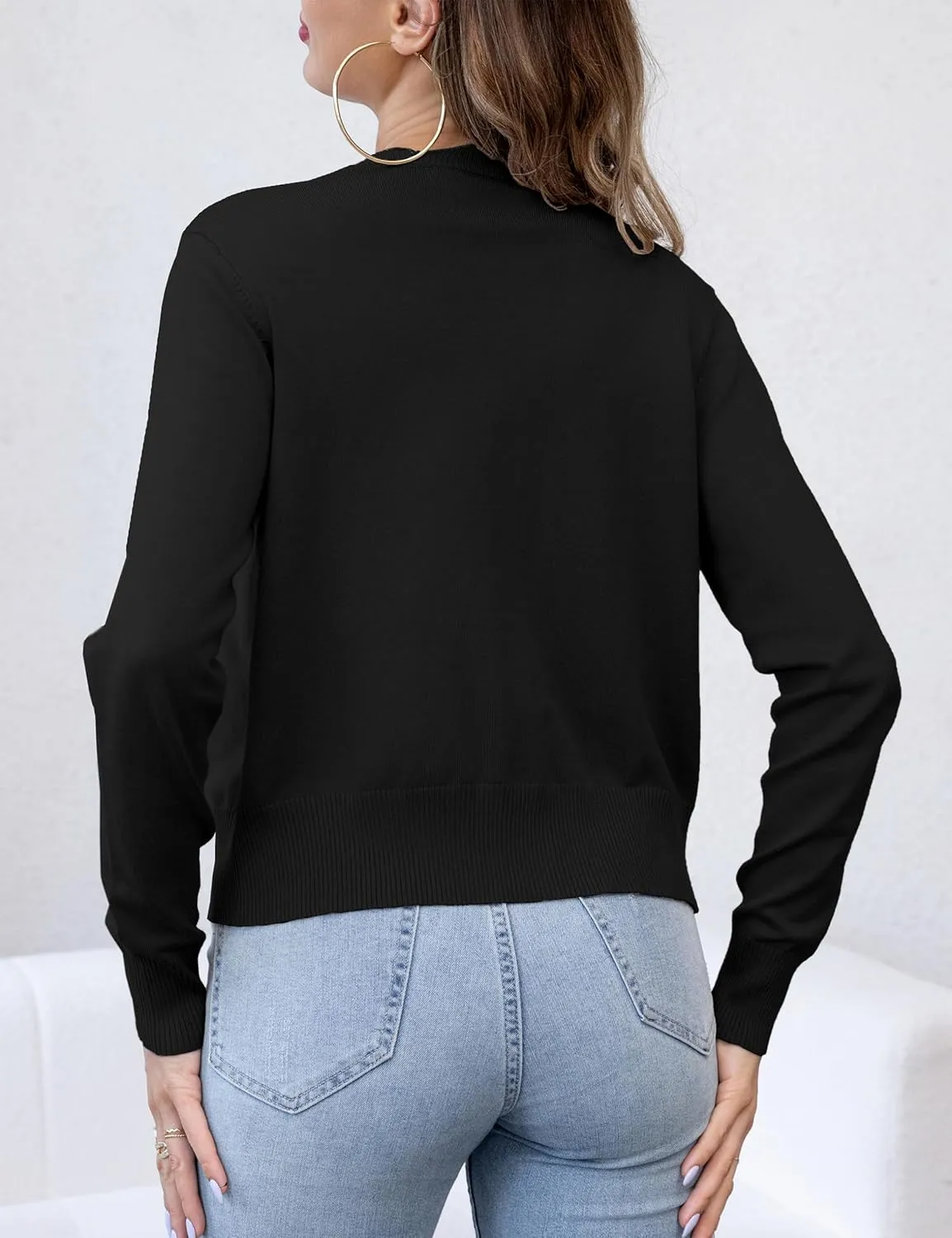 VOIANLIMO Womens Casual Long Sleeve Sweaters Knit Open Front Cropped Bolero Short Cardigan