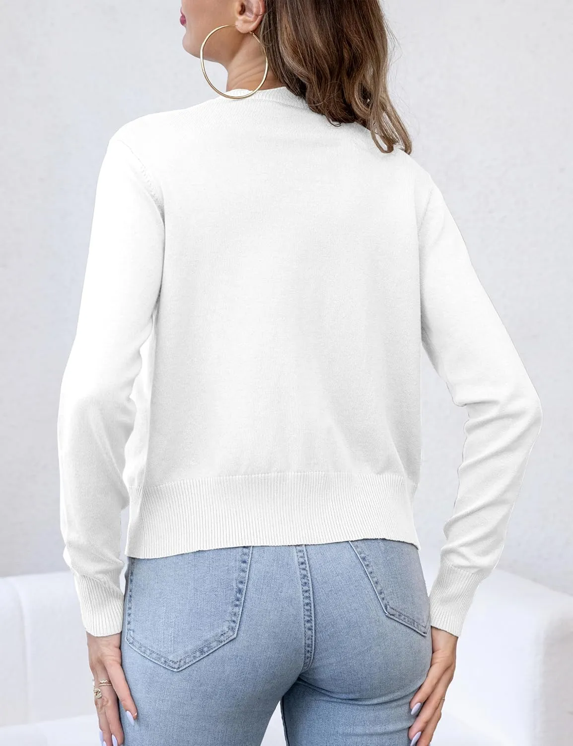 VOIANLIMO Womens Casual Long Sleeve Sweaters Knit Open Front Cropped Bolero Short Cardigan