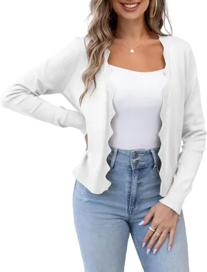VOIANLIMO Womens Casual Long Sleeve Sweaters Knit Open Front Cropped Bolero Short Cardigan