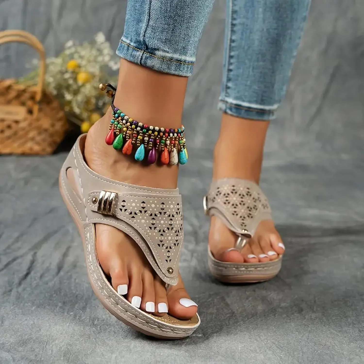 Wedge Sandals for Women 2025 Orthopedic Wide Width Platform Sandal Arch Support Wedges Flip Flops, Summer Comfortable Dressy Walking Non Slip Casual Beach Slippers