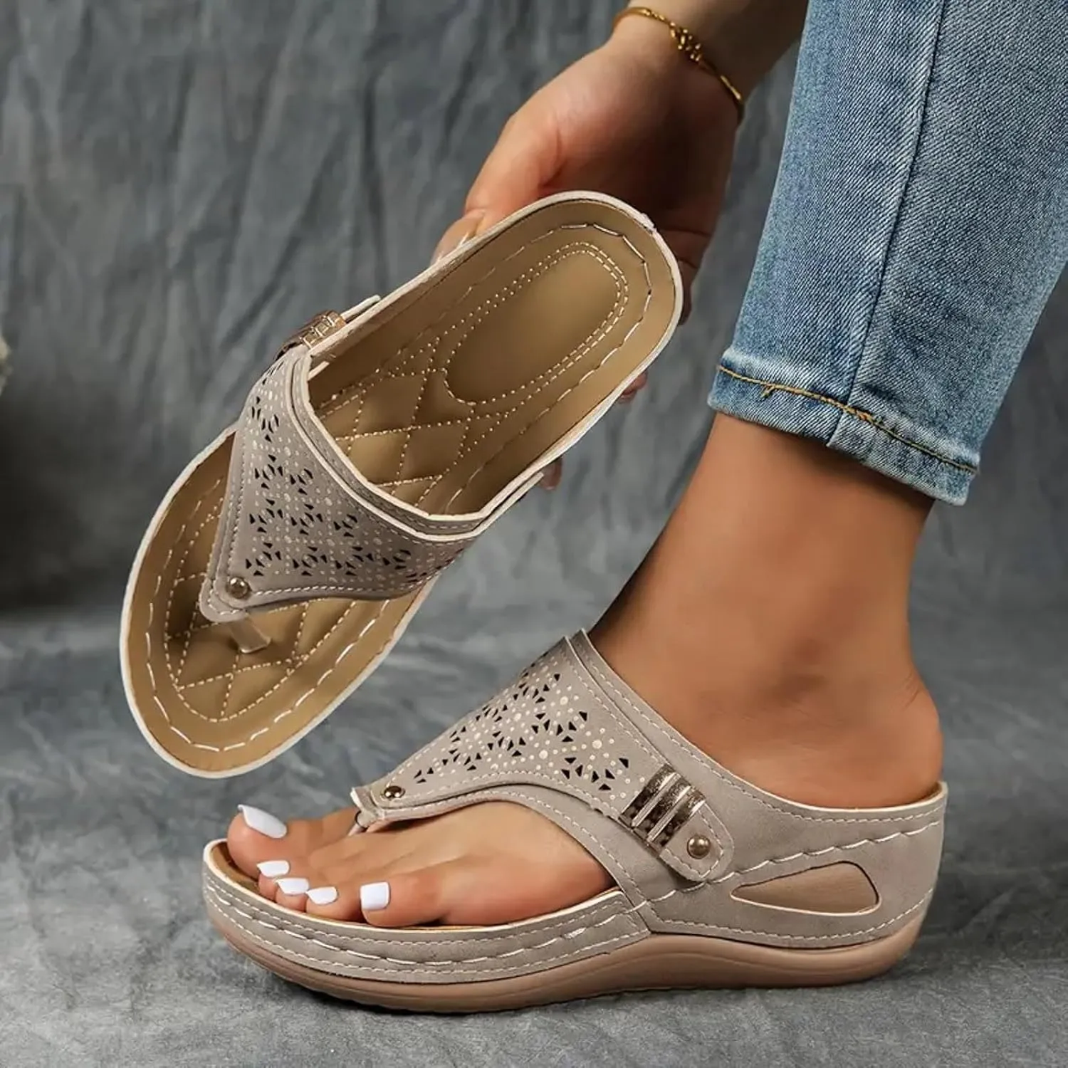 Wedge Sandals for Women 2025 Orthopedic Wide Width Platform Sandal Arch Support Wedges Flip Flops, Summer Comfortable Dressy Walking Non Slip Casual Beach Slippers
