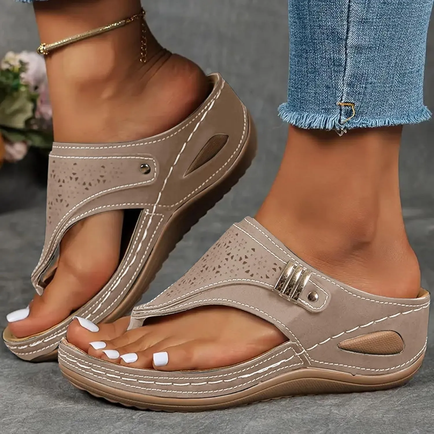 Wedge Sandals for Women 2025 Orthopedic Wide Width Platform Sandal Arch Support Wedges Flip Flops, Summer Comfortable Dressy Walking Non Slip Casual Beach Slippers