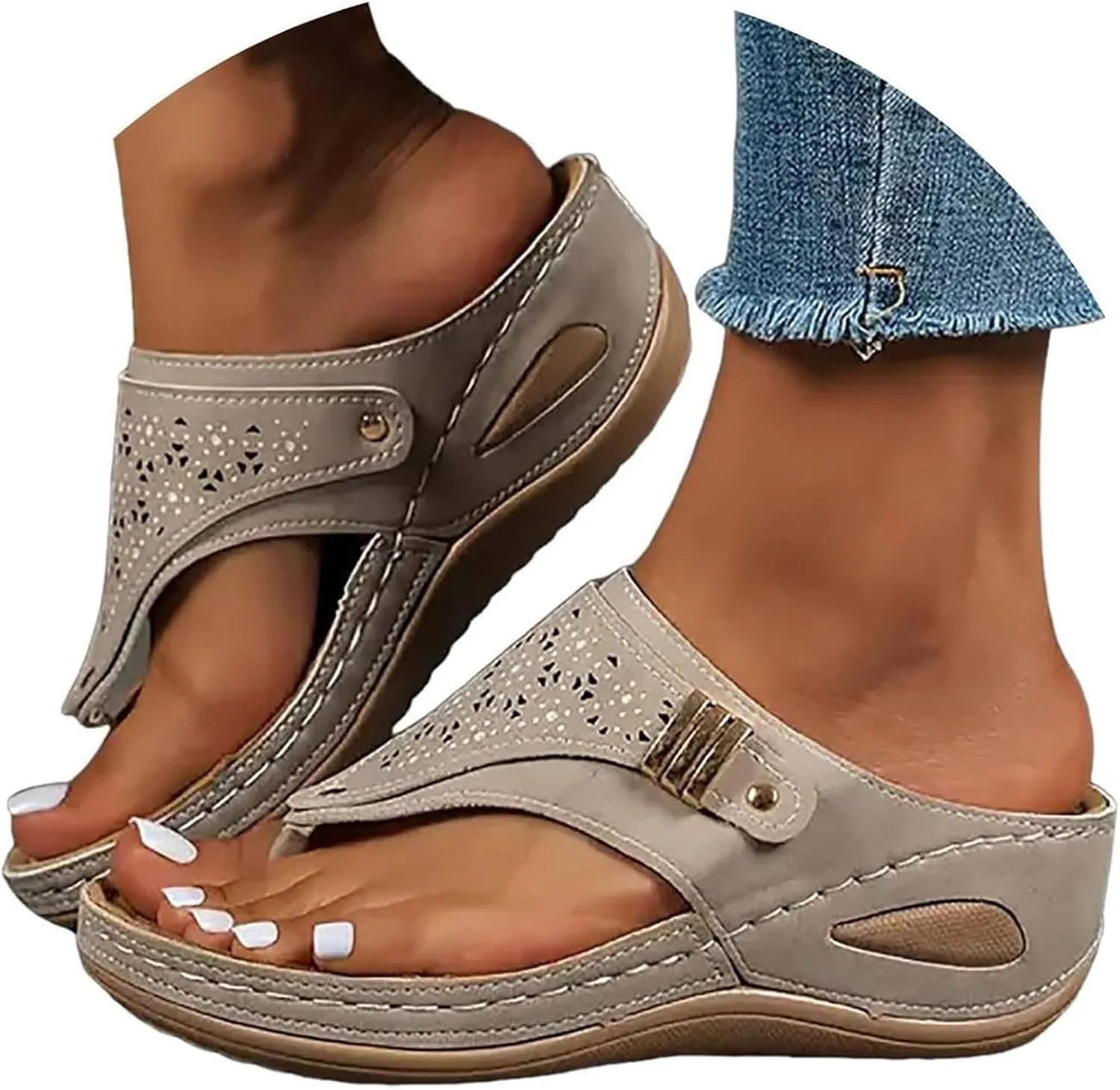 Wedge Sandals for Women 2025 Orthopedic Wide Width Platform Sandal Arch Support Wedges Flip Flops, Summer Comfortable Dressy Walking Non Slip Casual Beach Slippers