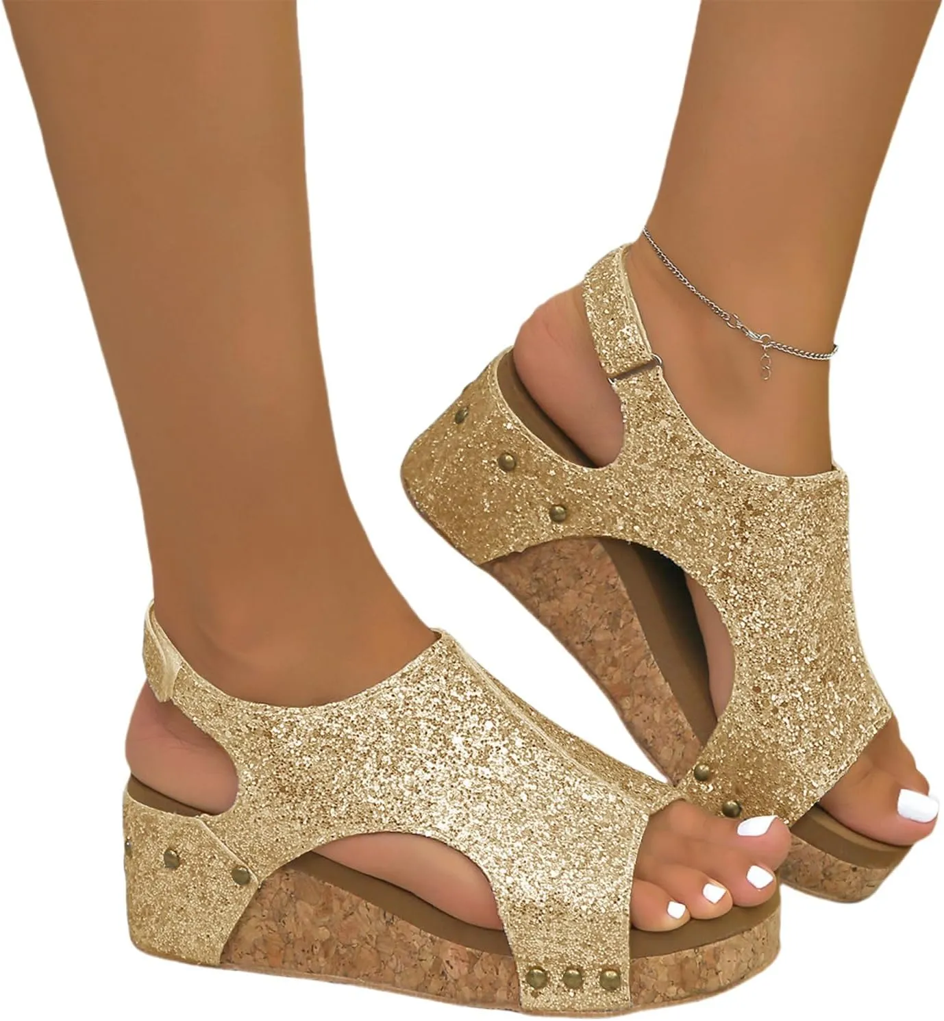 Wedge Sandals for Women 2025 Summer Open Toe Platform Wedges, Womens Espadrilles Buckle Ankle Strap Slip On Sandals Orthopedic Leather Shoes Wedding Party Dress Shoes