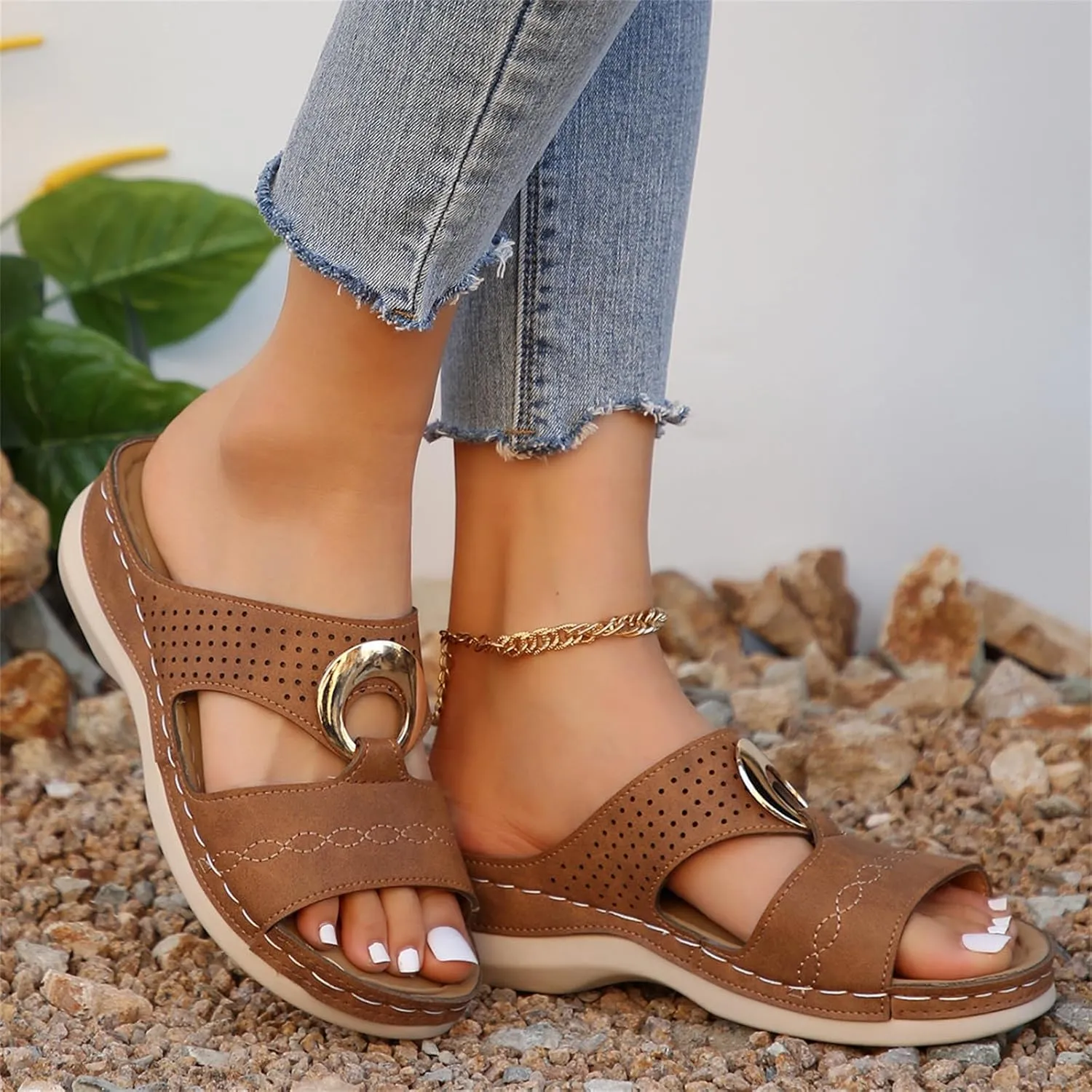 Wedge Sandals for Women Comfortable Platform Slip on Shoes Sandals Dressy Summer Orthopedic Open Toe Thick Soled Ortho Supportive Arch Wedge Slingback Slippers Beach Travel Cute Going Out Slipper