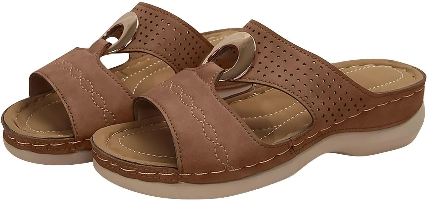 Wedge Sandals for Women Comfortable Platform Slip on Shoes Sandals Dressy Summer Orthopedic Open Toe Thick Soled Ortho Supportive Arch Wedge Slingback Slippers Beach Travel Cute Going Out Slipper