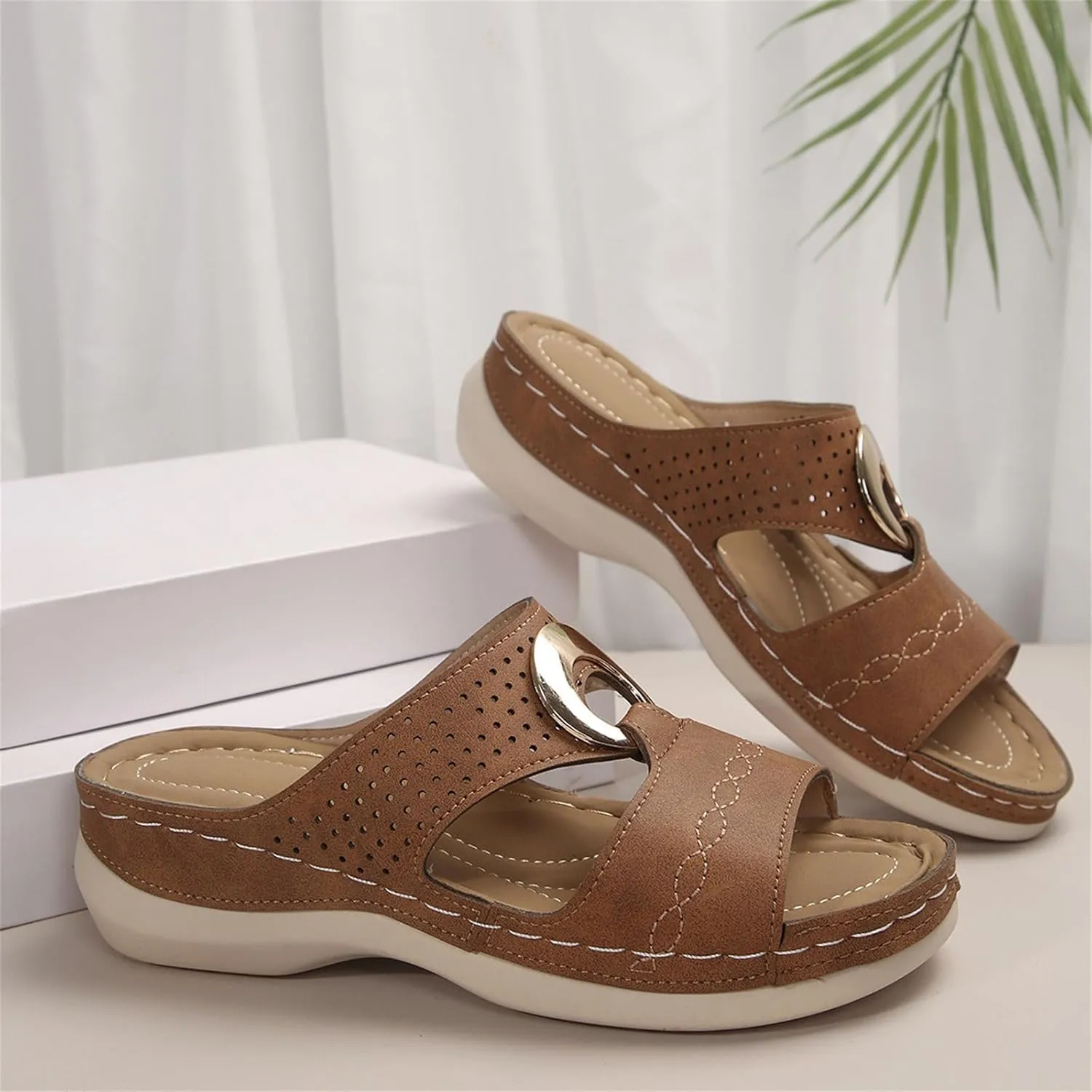 Wedge Sandals for Women Comfortable Platform Slip on Shoes Sandals Dressy Summer Orthopedic Open Toe Thick Soled Ortho Supportive Arch Wedge Slingback Slippers Beach Travel Cute Going Out Slipper
