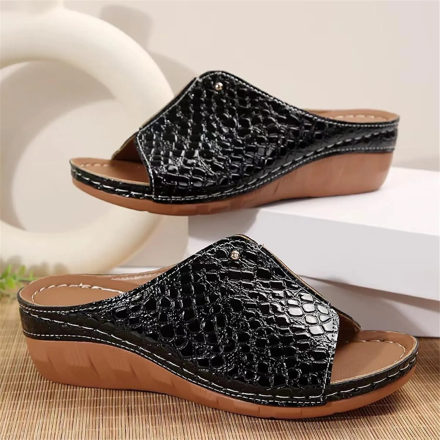 Wedge Sandals for Women Summer Comfortable Espadrilles Slippers with Arch Support Open Toe Platform Wedges Slides Sandals Unisex Skidproof Indoor Slipper
