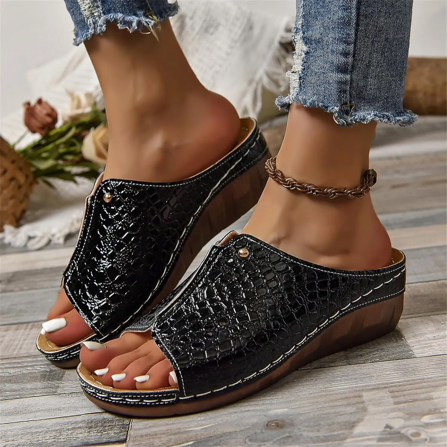 Wedge Sandals for Women Summer Comfortable Espadrilles Slippers with Arch Support Open Toe Platform Wedges Slides Sandals Unisex Skidproof Indoor Slipper