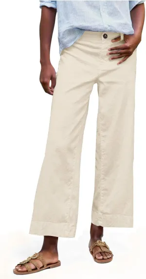Wide Leg Dress Pants for Women High Waisted Business Work Casual Pants Summer Comfy Cropped Linen Palazzo Trousers