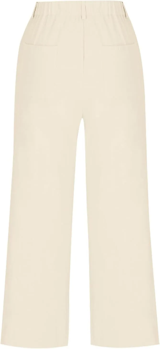Wide Leg Dress Pants for Women High Waisted Business Work Casual Pants Summer Comfy Cropped Linen Palazzo Trousers