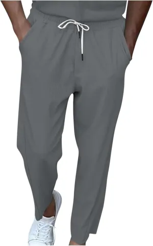 Wide Leg Pants Mens Lounge Solid Colour Pants Baggy Corduroy Pants Slant Pocket Tie Front Pants Flex Sport Pants