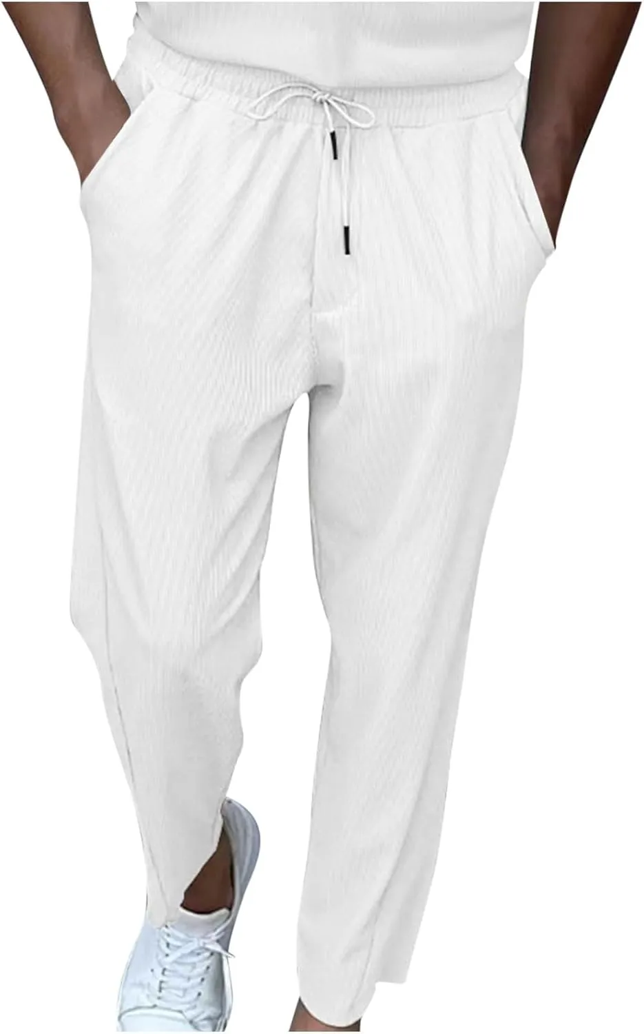 Wide Leg Pants Mens Lounge Solid Colour Pants Baggy Corduroy Pants Slant Pocket Tie Front Pants Flex Sport Pants