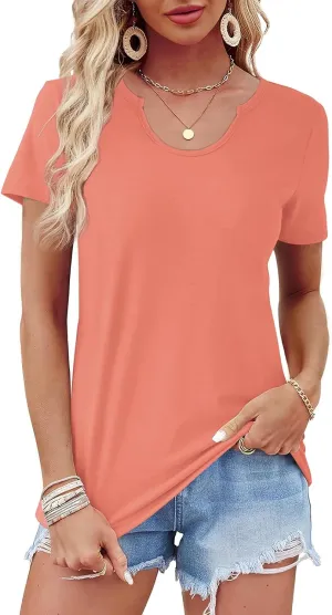 WIHOLL Summer Tops for Women Scoop Neck Basic Tees Short Sleeve Casual T-Shirts Loose Fit
