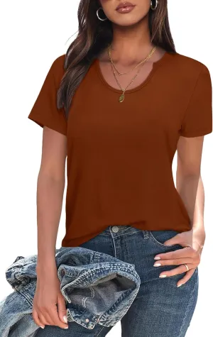 WIHOLL Summer Tops for Women Scoop Neck Basic Tees Short Sleeve Casual T-Shirts Loose Fit