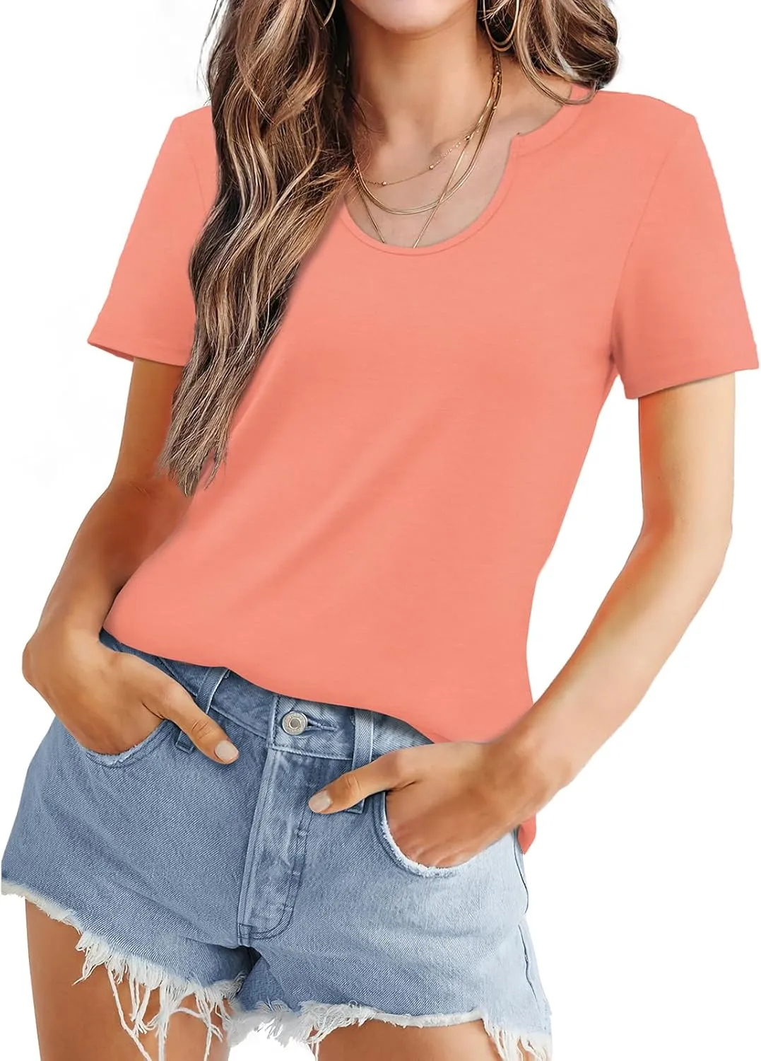 WIHOLL Summer Tops for Women Scoop Neck Basic Tees Short Sleeve Casual T-Shirts Loose Fit