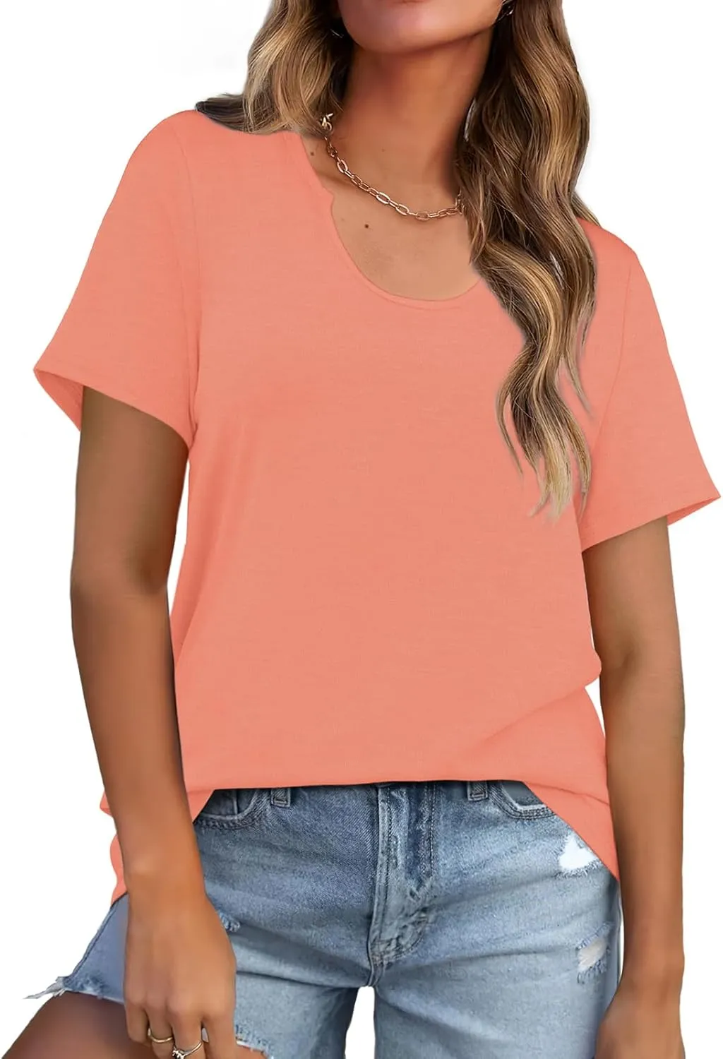 WIHOLL Summer Tops for Women Scoop Neck Basic Tees Short Sleeve Casual T-Shirts Loose Fit