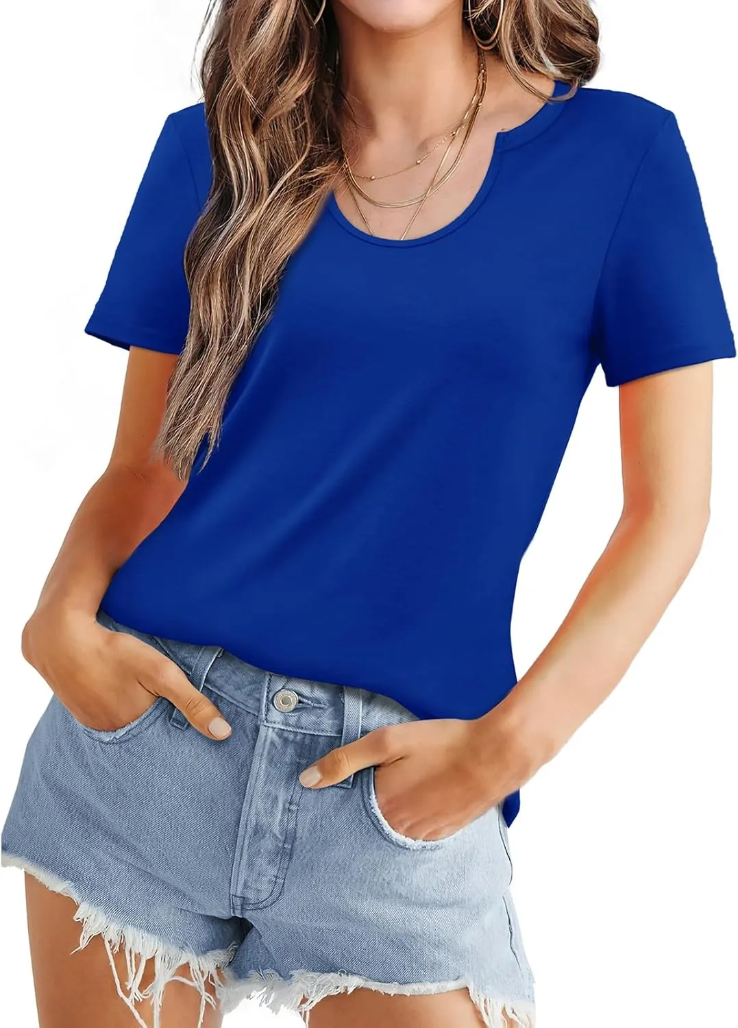 WIHOLL Summer Tops for Women Scoop Neck Basic Tees Short Sleeve Casual T-Shirts Loose Fit