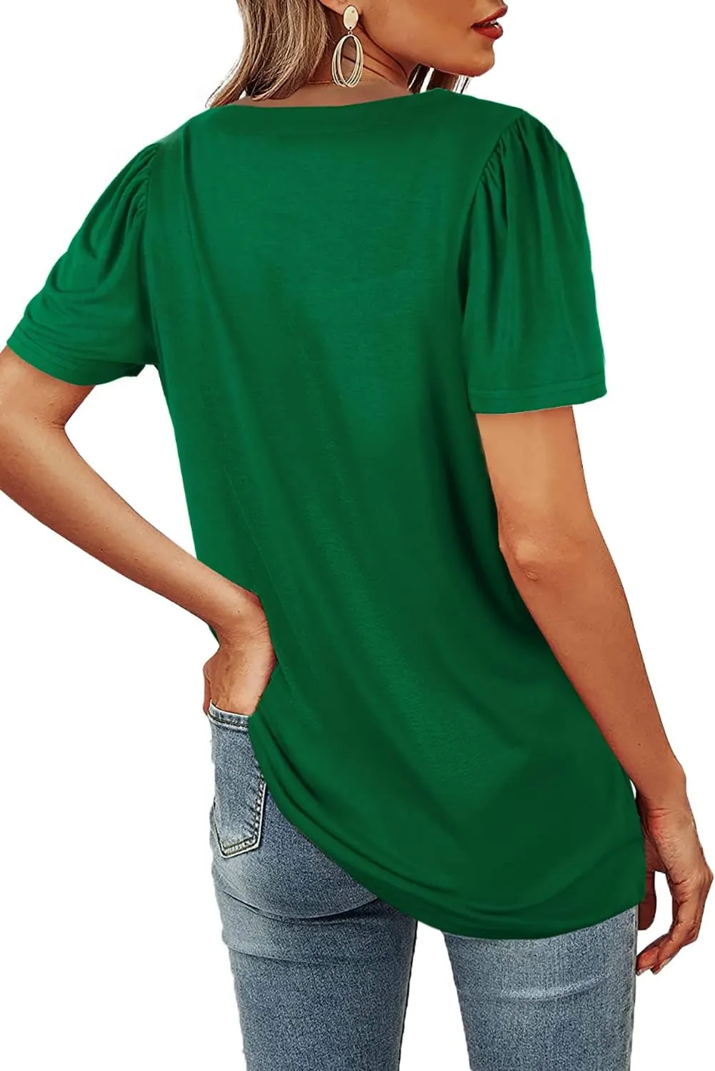 WIHOLL Womens Summer Tops Casual Square Neck Puff Short Sleeve T Shirts