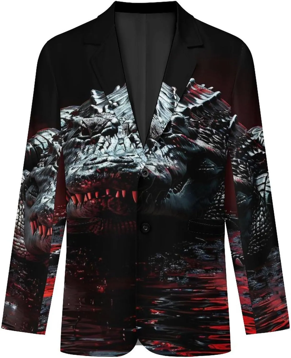 Wild Alligator Pattern Mens Casual Blazer Button Suit Jacket Lightweight Sport Coat for Work Business
