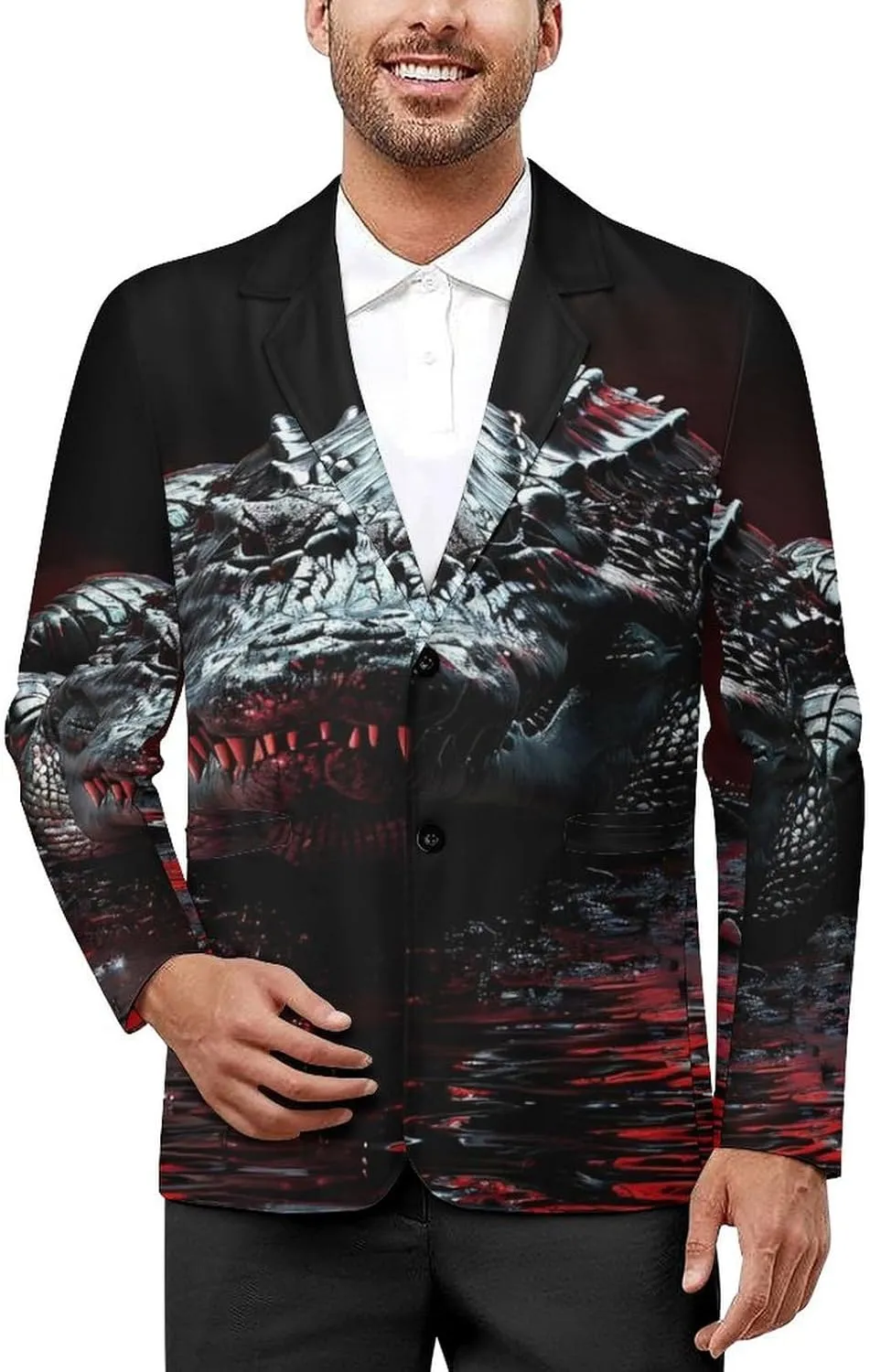 Wild Alligator Pattern Mens Casual Blazer Button Suit Jacket Lightweight Sport Coat for Work Business