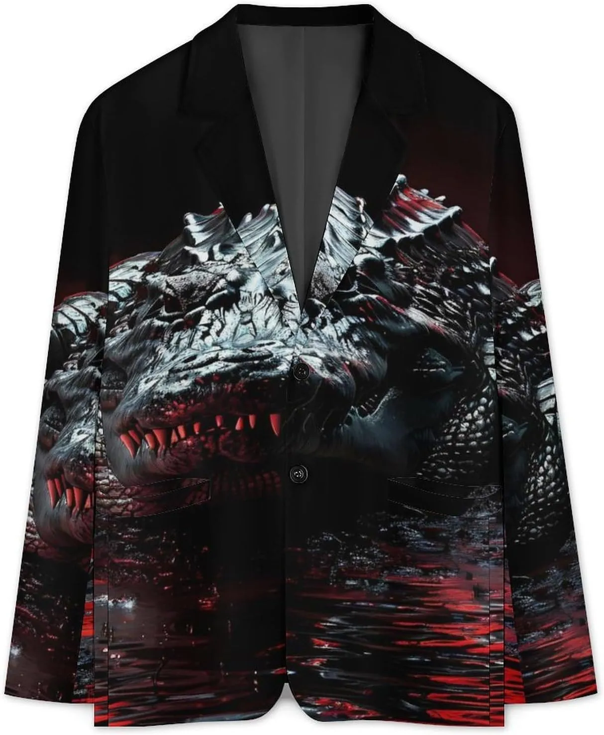 Wild Alligator Pattern Mens Casual Blazer Button Suit Jacket Lightweight Sport Coat for Work Business