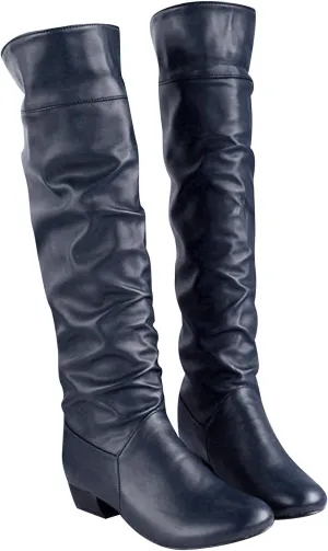 wodceeke Womens Knee High Boots Wide Calf Low Heel Slouchy Boots Winter Rubber Sexy Riding Boots