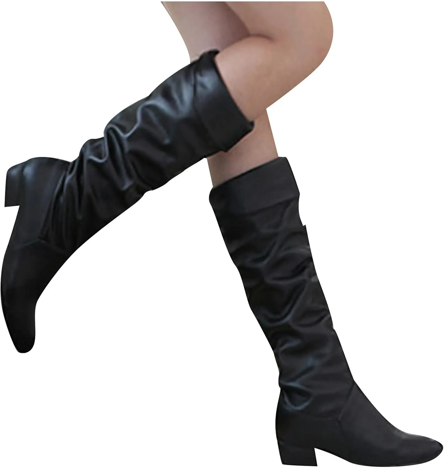 wodceeke Womens Knee High Boots Wide Calf Low Heel Slouchy Boots Winter Rubber Sexy Riding Boots
