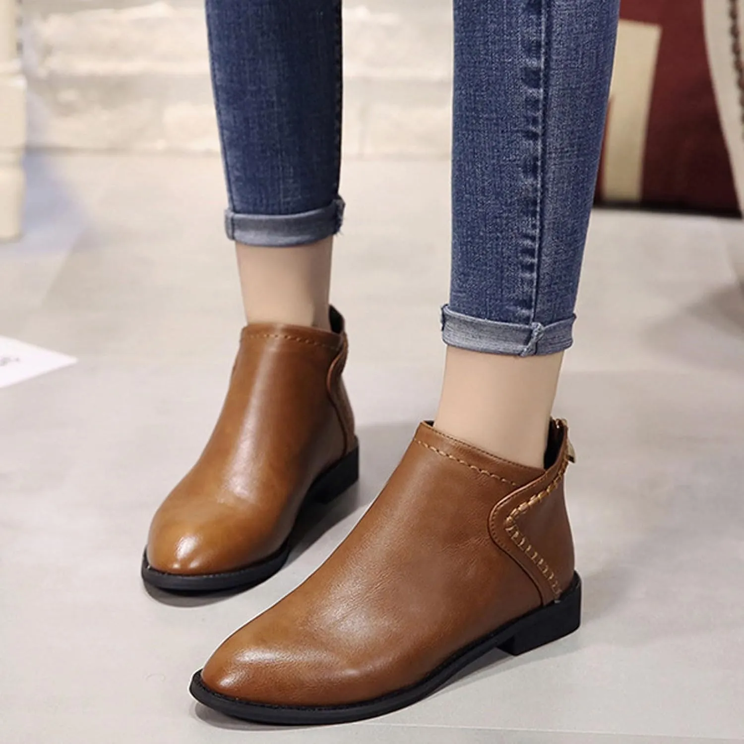 Women Ankle Boots Flat Booties for Women Arch Support Boots for Women Non Slip Boots for Women Womens Ankle Boots Flat Low Heel Booties White Ankle Cowgirl Boots for Women