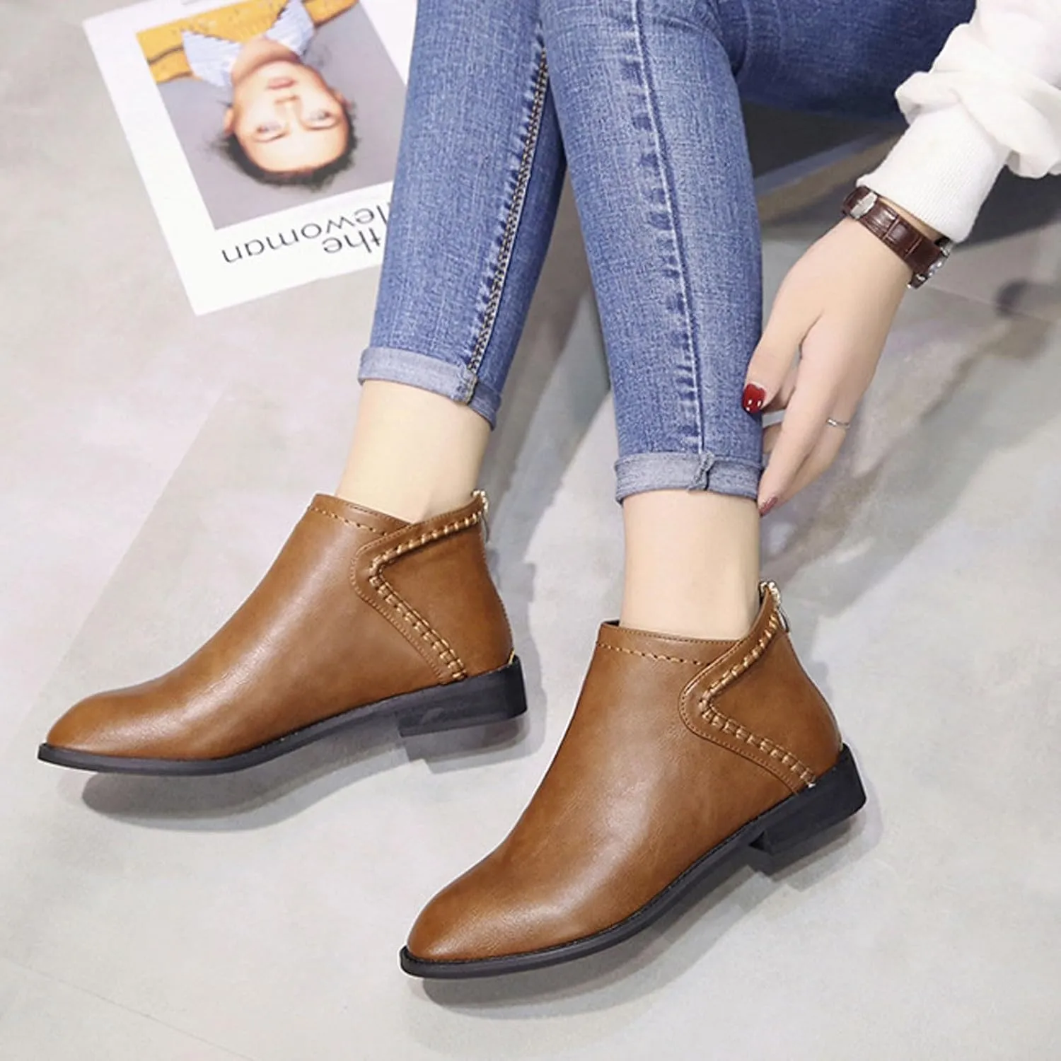 Women Ankle Boots Flat Booties for Women Arch Support Boots for Women Non Slip Boots for Women Womens Ankle Boots Flat Low Heel Booties White Ankle Cowgirl Boots for Women