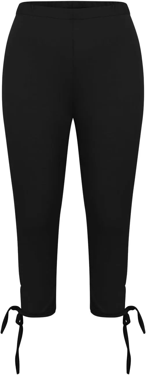 Women Bow Trouser Legs Capri Trousers Ladies Knee Length Shorts Cropped Capris Yoga Gym Pants Three Quarter Half Pant