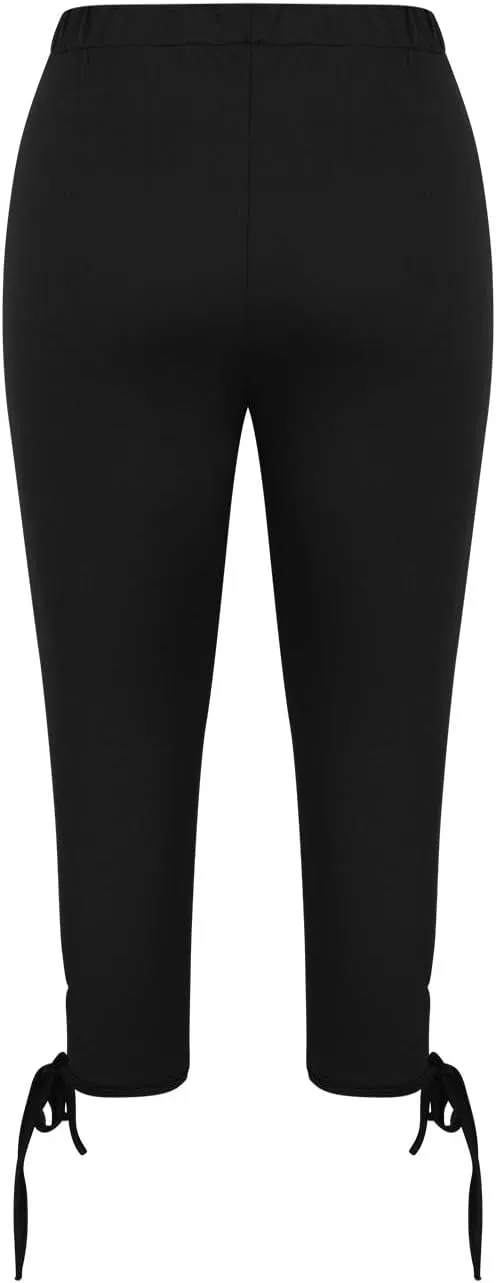 Women Bow Trouser Legs Capri Trousers Ladies Knee Length Shorts Cropped Capris Yoga Gym Pants Three Quarter Half Pant