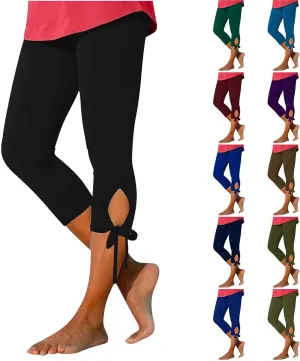 Women Bow Trouser Legs Capri Trousers Ladies Knee Length Shorts Cropped Capris Yoga Gym Pants Three Quarter Half Pant