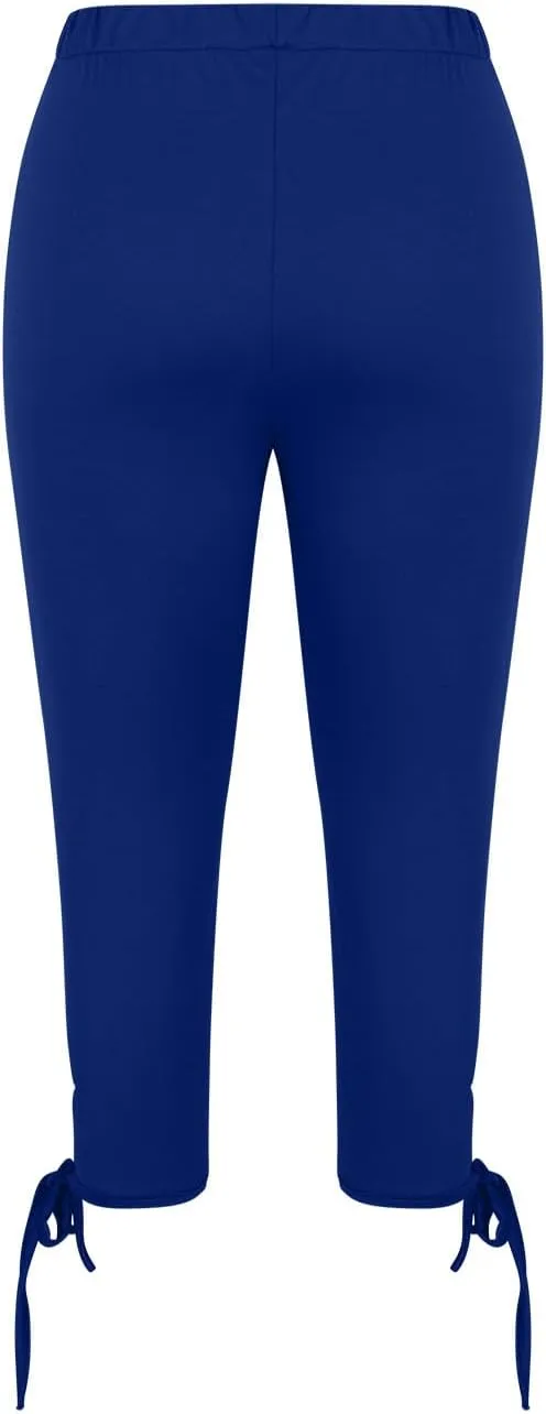 Women Bow Trouser Legs Capri Trousers Ladies Knee Length Shorts Cropped Capris Yoga Gym Pants Three Quarter Half Pant
